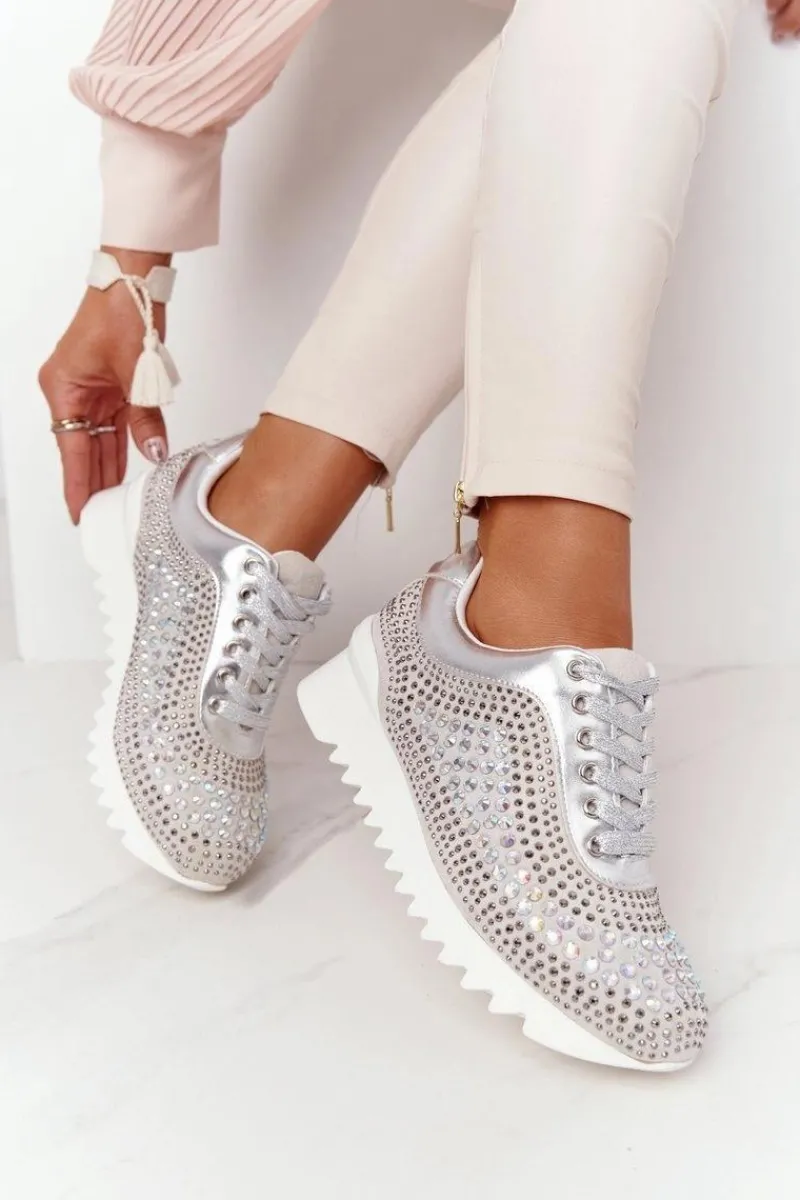 Sneakersy Damskie>Boto Sneakersy Na Koturnie Z Cekinami Lu Boo Srebrne