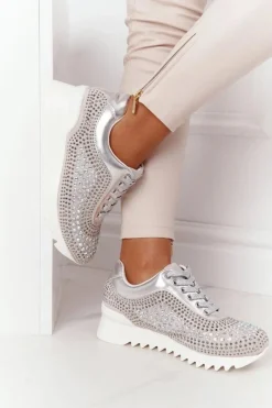 Sneakersy Damskie>Boto Sneakersy Na Koturnie Z Cekinami Lu Boo Srebrne