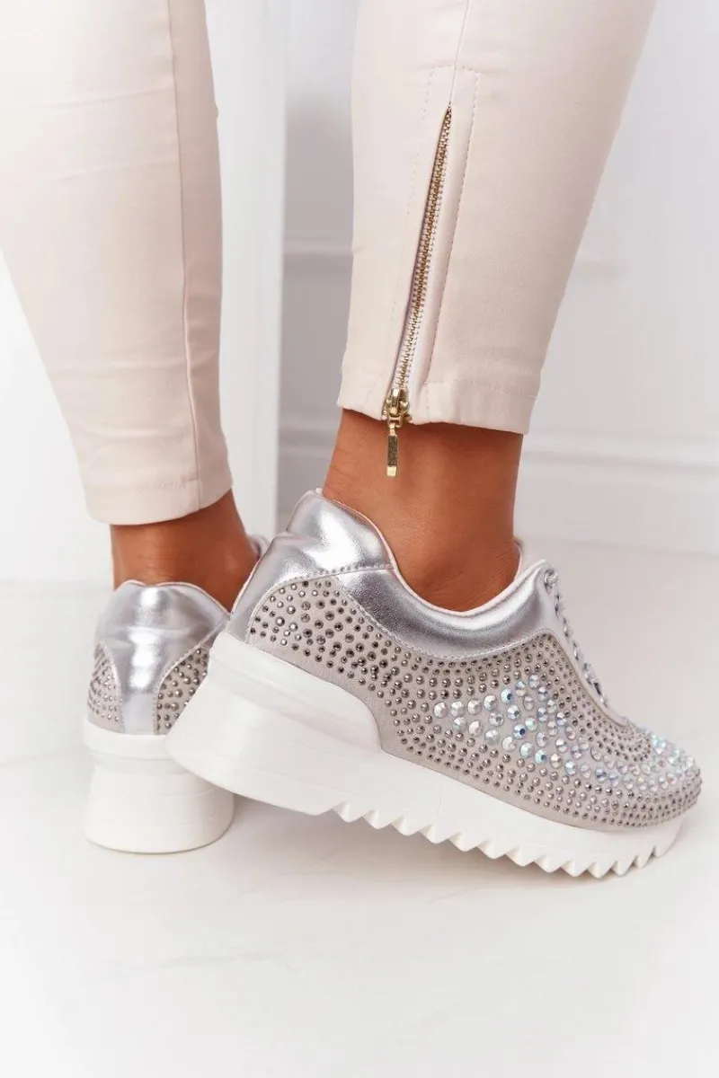 Sneakersy Damskie>Boto Sneakersy Na Koturnie Z Cekinami Lu Boo Srebrne