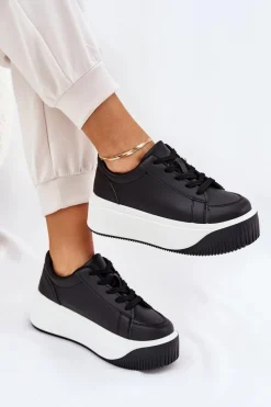 Buty Sportowe Na Platformie|Sneakersy Damskie>Boto Sneakersy Na Masywnej Platformie Gładkie Czarne Tirvanis