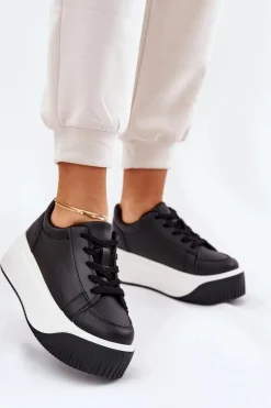 Buty Sportowe Na Platformie|Sneakersy Damskie>Boto Sneakersy Na Masywnej Platformie Gładkie Czarne Tirvanis
