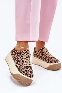 Buty Sportowe Na Platformie|Sneakersy Damskie>Boto Sneakersy Na Masywnej Platformie Panterka Brązowe Tirvanis Brązowy