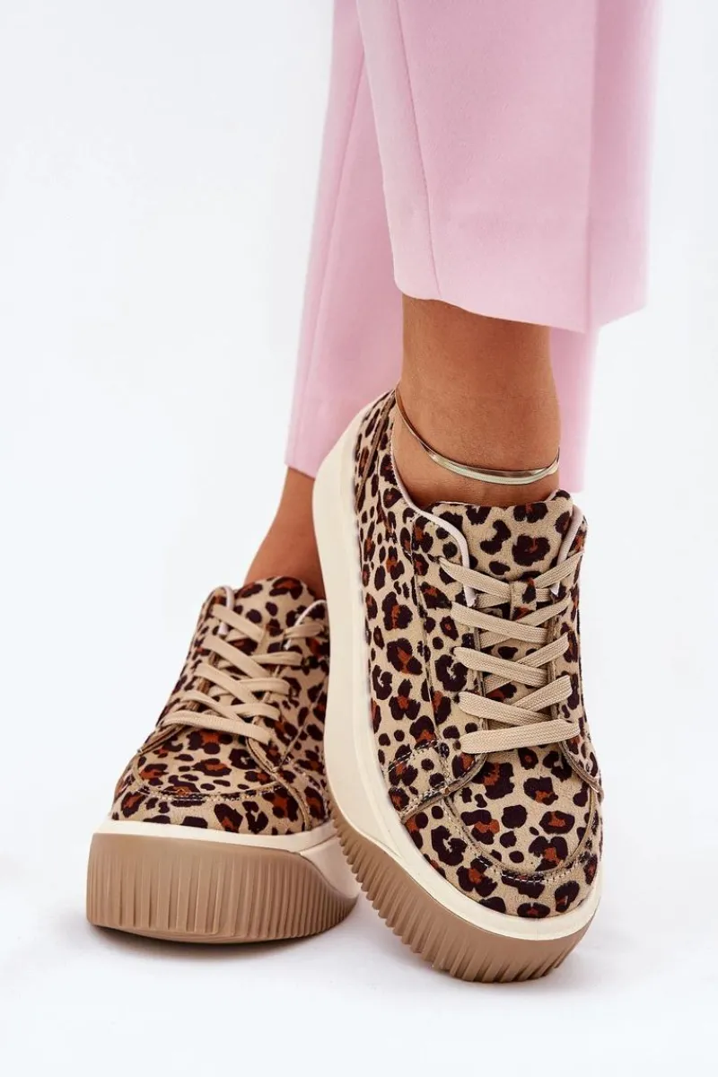 Buty Sportowe Na Platformie|Sneakersy Damskie>Boto Sneakersy Na Masywnej Platformie Panterka Brązowe Tirvanis Brązowy