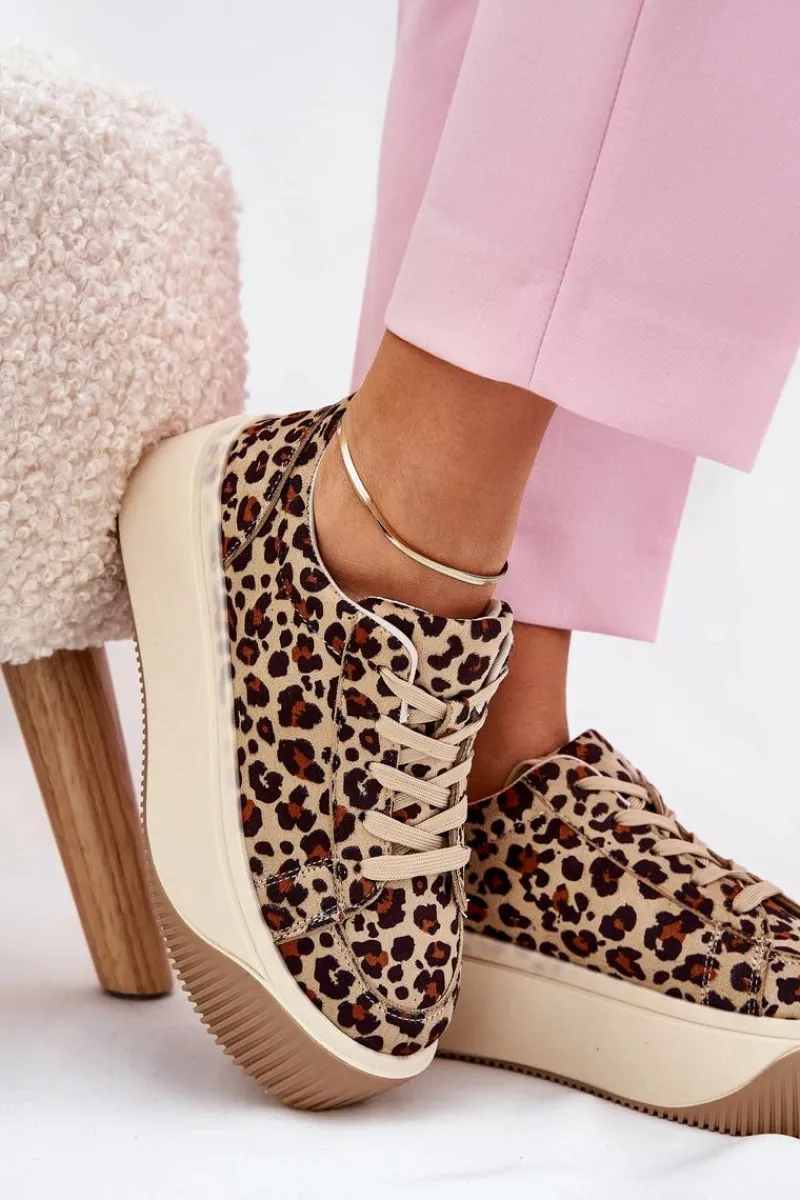 Buty Sportowe Na Platformie|Sneakersy Damskie>Boto Sneakersy Na Masywnej Platformie Panterka Brązowe Tirvanis Brązowy