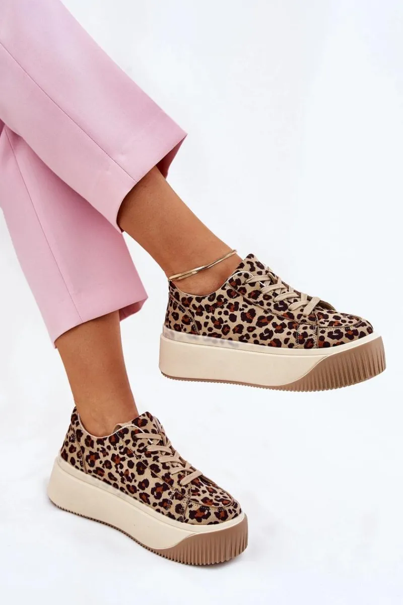 Buty Sportowe Na Platformie|Sneakersy Damskie>Boto Sneakersy Na Masywnej Platformie Panterka Brązowe Tirvanis Brązowy