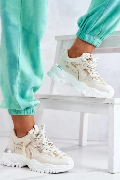 Sneakersy Damskie>Boto Sneakersy Na Masywnej Podeszwie Beżowe Your Style