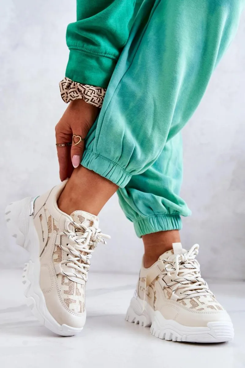 Sneakersy Damskie>Boto Sneakersy Na Masywnej Podeszwie Beżowe Your Style