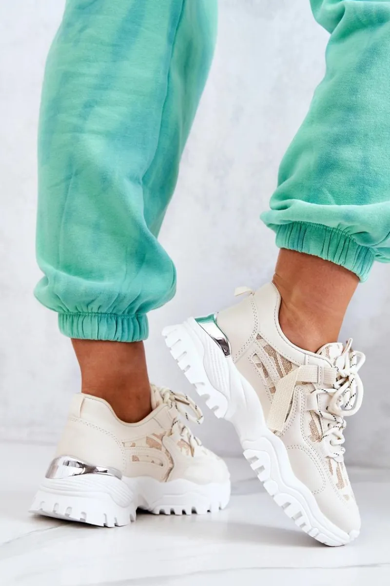 Sneakersy Damskie>Boto Sneakersy Na Masywnej Podeszwie Beżowe Your Style