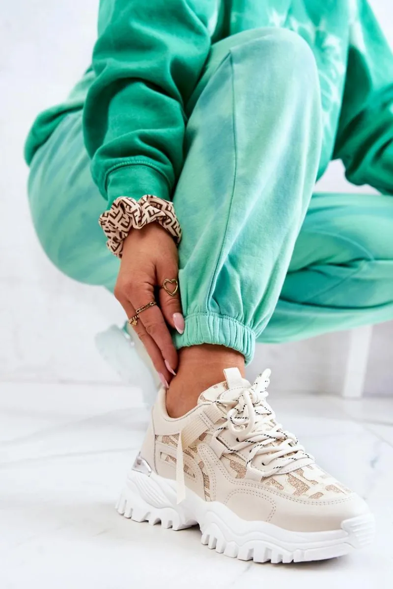 Sneakersy Damskie>Boto Sneakersy Na Masywnej Podeszwie Beżowe Your Style