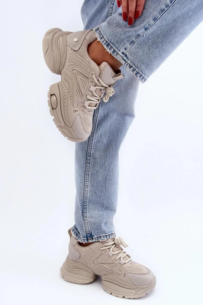 Clearance GOE Sneakersy Na Masywnej Podeszwie NN2N4046 Beżowe Beżowy