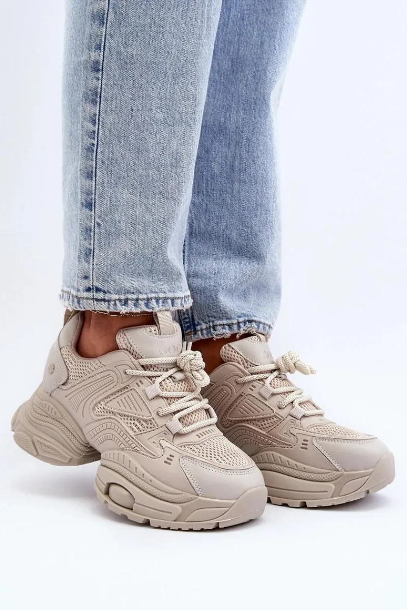 Clearance GOE Sneakersy Na Masywnej Podeszwie NN2N4046 Beżowe Beżowy