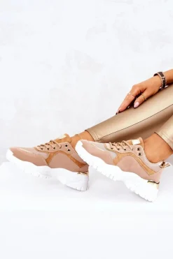 Sneakersy Na Platformie Brązowe Sallie Damskie Sneakersy Damskie