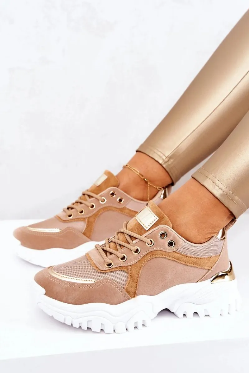 Sneakersy Na Platformie Brązowe Sallie Damskie Sneakersy Damskie
