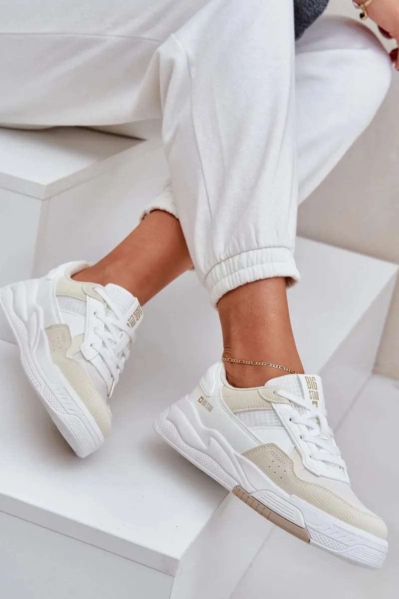 Buty Sportowe Big Star|Sneakersy Damskie>Big Star Shoes Sneakersy Na Platformie Big Star OO274A155 Biało-Beżowe