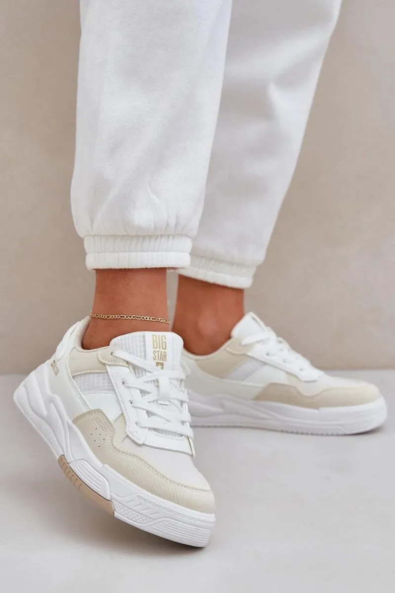 Buty Sportowe Big Star|Sneakersy Damskie>Big Star Shoes Sneakersy Na Platformie Big Star OO274A155 Biało-Beżowe