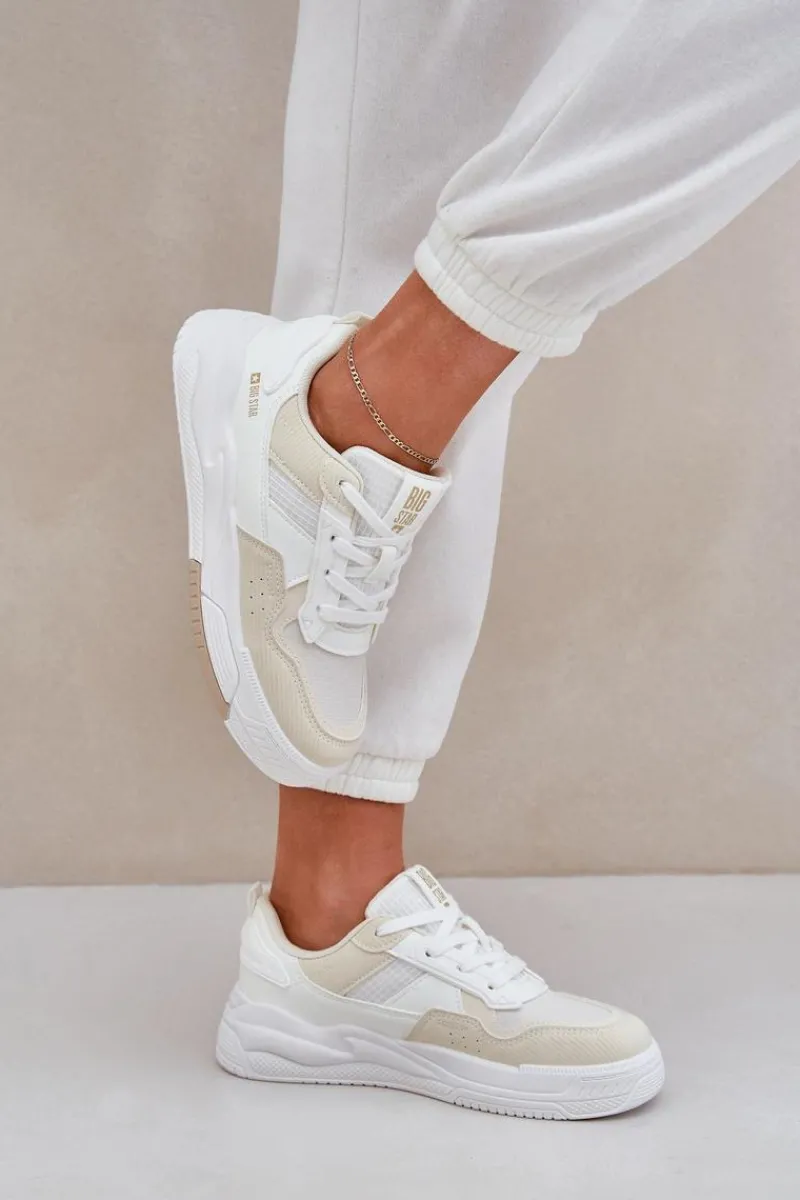 Buty Sportowe Big Star|Sneakersy Damskie>Big Star Shoes Sneakersy Na Platformie Big Star OO274A155 Biało-Beżowe