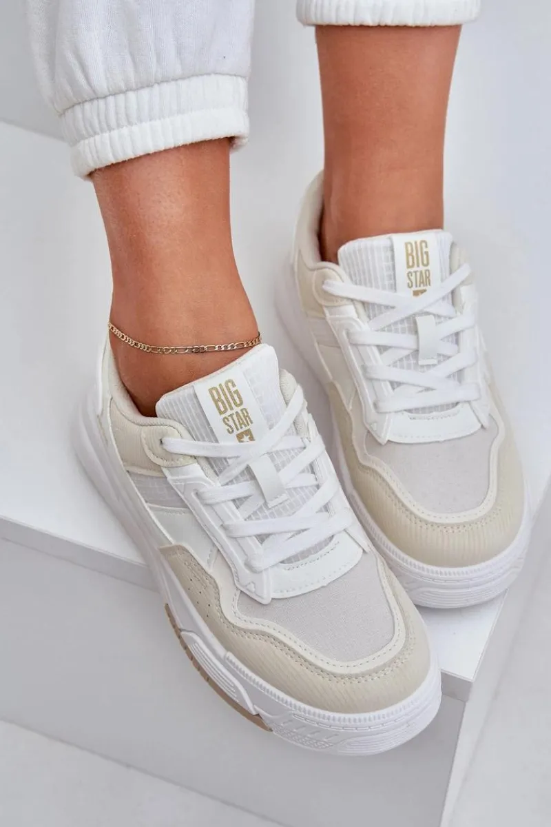 Buty Sportowe Big Star|Sneakersy Damskie>Big Star Shoes Sneakersy Na Platformie Big Star OO274A155 Biało-Beżowe