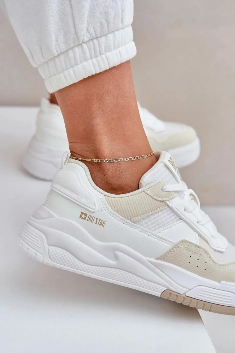 Buty Sportowe Big Star|Sneakersy Damskie>Big Star Shoes Sneakersy Na Platformie Big Star OO274A155 Biało-Beżowe