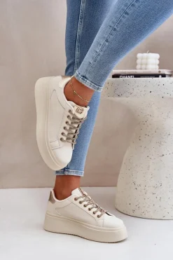 Clearance Sneakersy Na Platformie Z Ozdobnymi Sznurówkami Beżowe Fonetha Damskie Buty Sportowe Na Platformie|Sneakersy Damskie