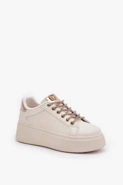 Clearance Sneakersy Na Platformie Z Ozdobnymi Sznurówkami Beżowe Fonetha Damskie Buty Sportowe Na Platformie|Sneakersy Damskie