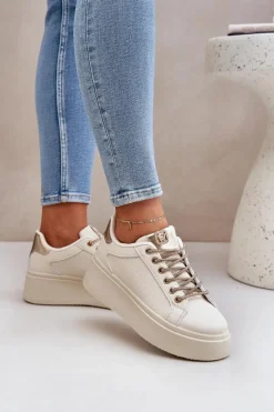 Clearance Sneakersy Na Platformie Z Ozdobnymi Sznurówkami Beżowe Fonetha Damskie Buty Sportowe Na Platformie|Sneakersy Damskie