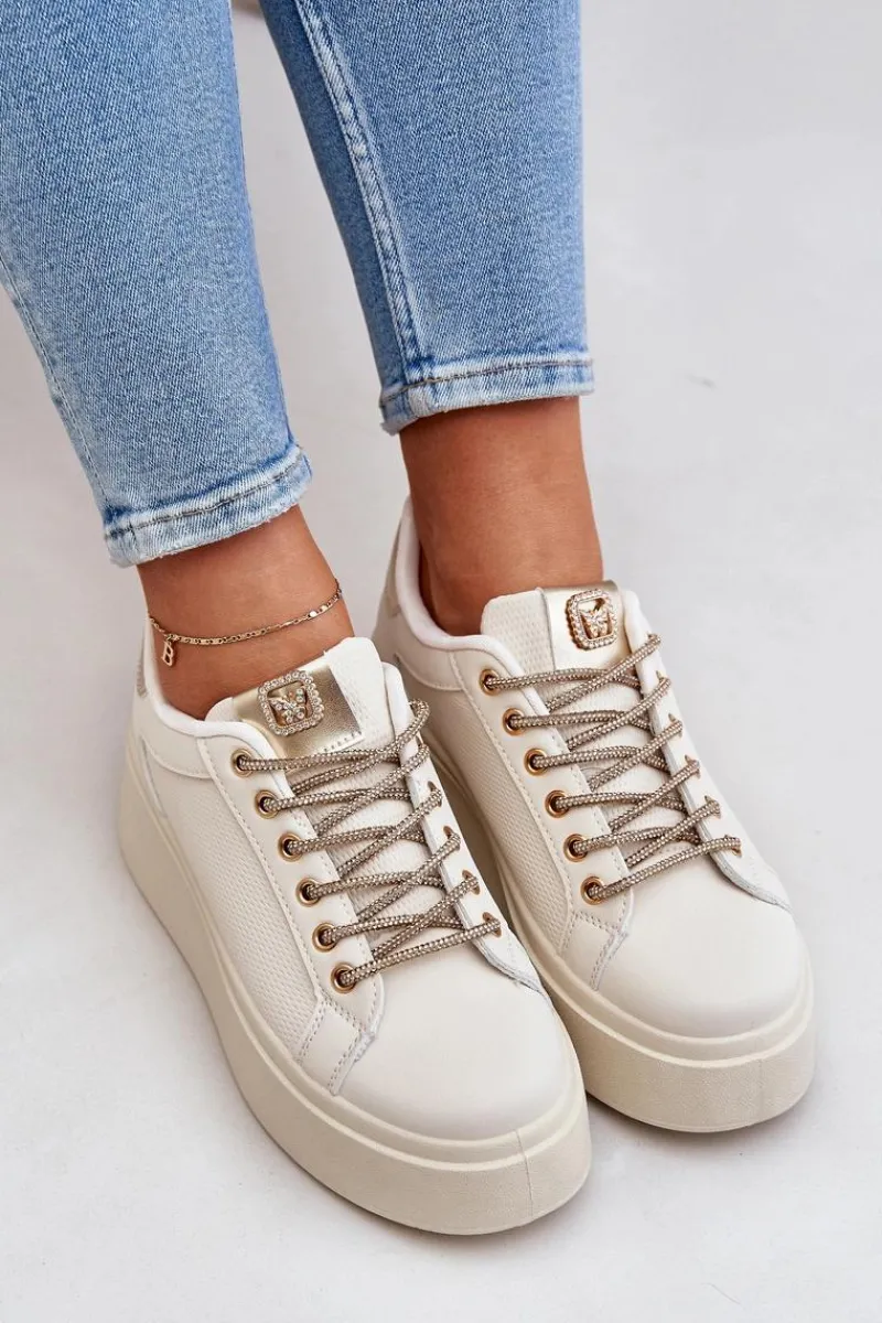 Clearance Sneakersy Na Platformie Z Ozdobnymi Sznurówkami Beżowe Fonetha Damskie Buty Sportowe Na Platformie|Sneakersy Damskie