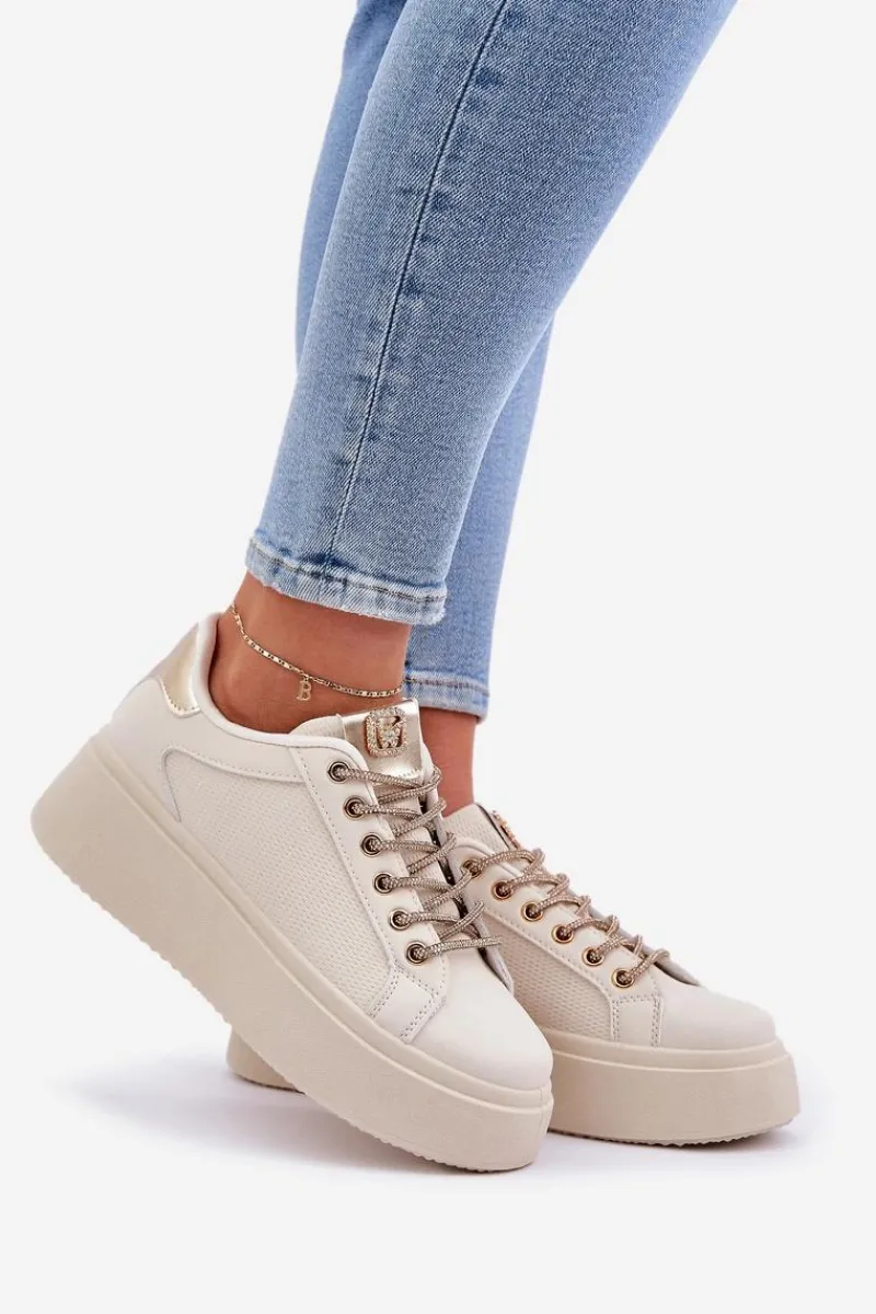 Clearance Sneakersy Na Platformie Z Ozdobnymi Sznurówkami Beżowe Fonetha Damskie Buty Sportowe Na Platformie|Sneakersy Damskie