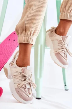 Online Boto Sneakersy Sportowe Buty Damskie Beżowe Someday Brązowy