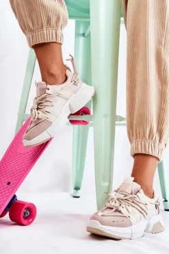 Online Boto Sneakersy Sportowe Buty Damskie Beżowe Someday Brązowy