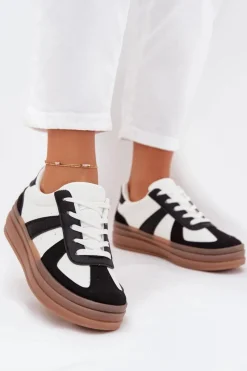 Discount Boto Sneakesy Damskie Na Platformie Biało-Czarne Sivirae