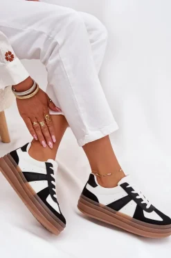 Discount Boto Sneakesy Damskie Na Platformie Biało-Czarne Sivirae