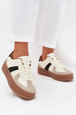Best Sneakesy Damskie Na Platformie Beżowe Sivirae Damskie Sneakersy Damskie