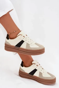 Best Sneakesy Damskie Na Platformie Beżowe Sivirae Damskie Sneakersy Damskie