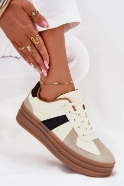Best Sneakesy Damskie Na Platformie Beżowe Sivirae Damskie Sneakersy Damskie