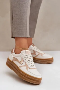 Sneakersy Damskie>Boto Sneakesy Damskie Na Platformie Beżowe Annines