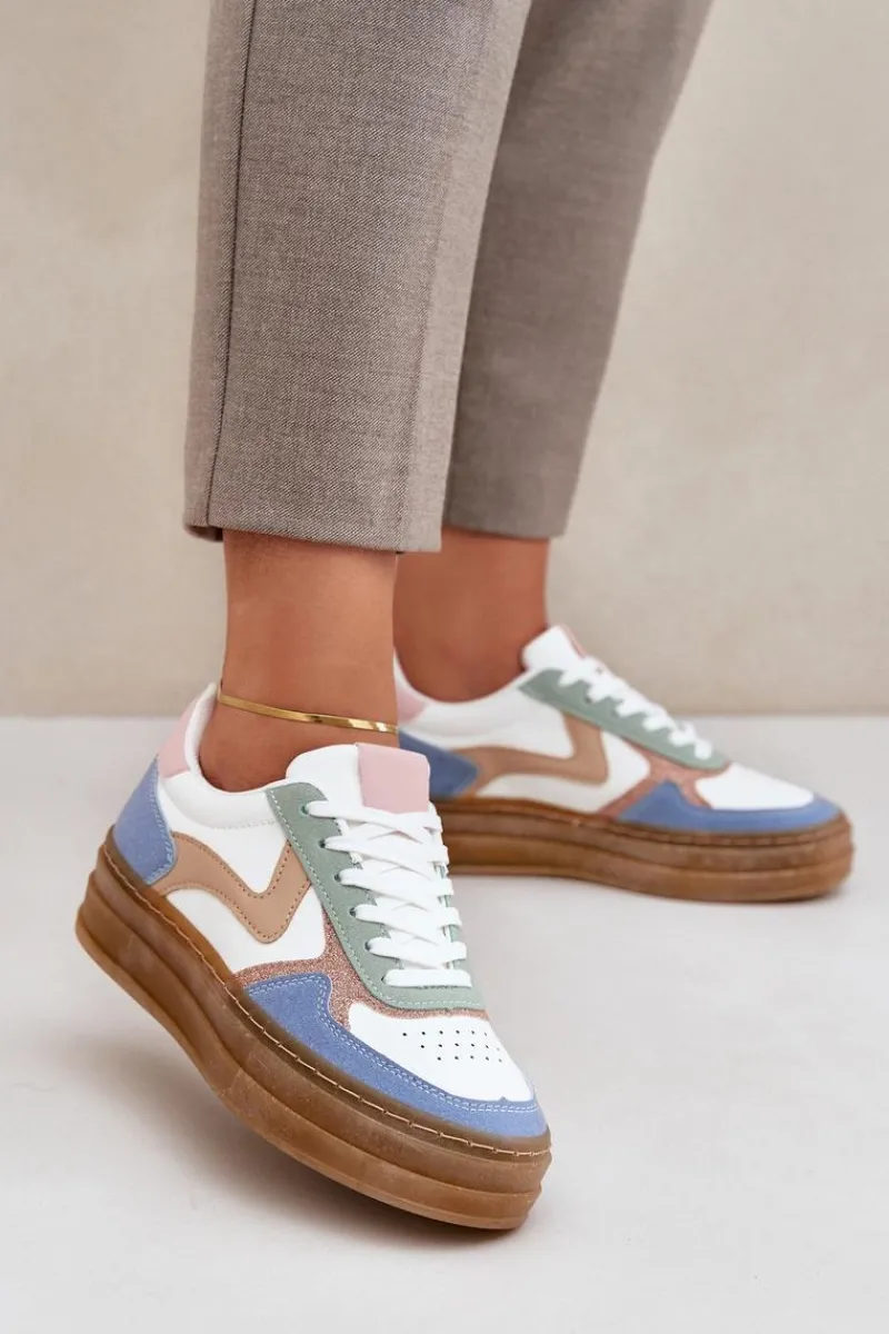 Online Sneakesy Damskie Z Brokatem Na Platformie Niebieskie Annines Damskie Sneakersy Damskie