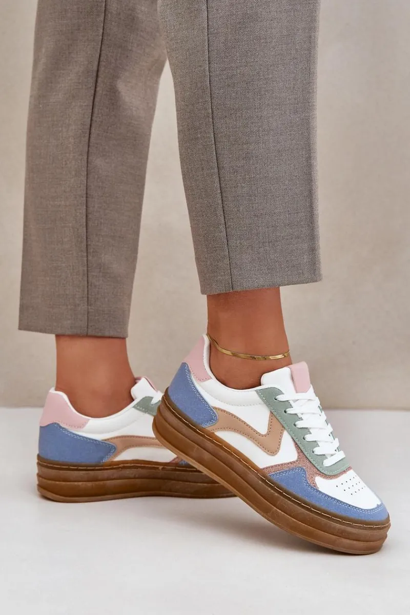 Online Sneakesy Damskie Z Brokatem Na Platformie Niebieskie Annines Damskie Sneakersy Damskie