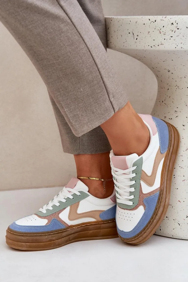 Online Sneakesy Damskie Z Brokatem Na Platformie Niebieskie Annines Damskie Sneakersy Damskie