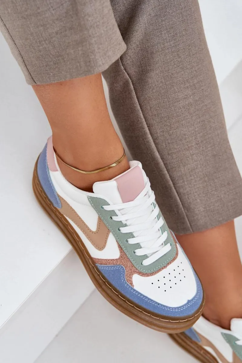 Online Sneakesy Damskie Z Brokatem Na Platformie Niebieskie Annines Damskie Sneakersy Damskie