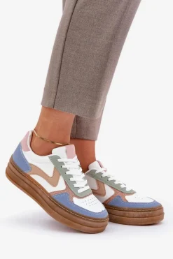 Online Sneakesy Damskie Z Brokatem Na Platformie Niebieskie Annines Damskie Sneakersy Damskie