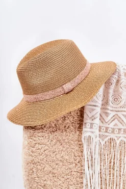 Outlet Słomiany Kapelusz Z Cekinami Beżowy Iluna Okrycia Głowy