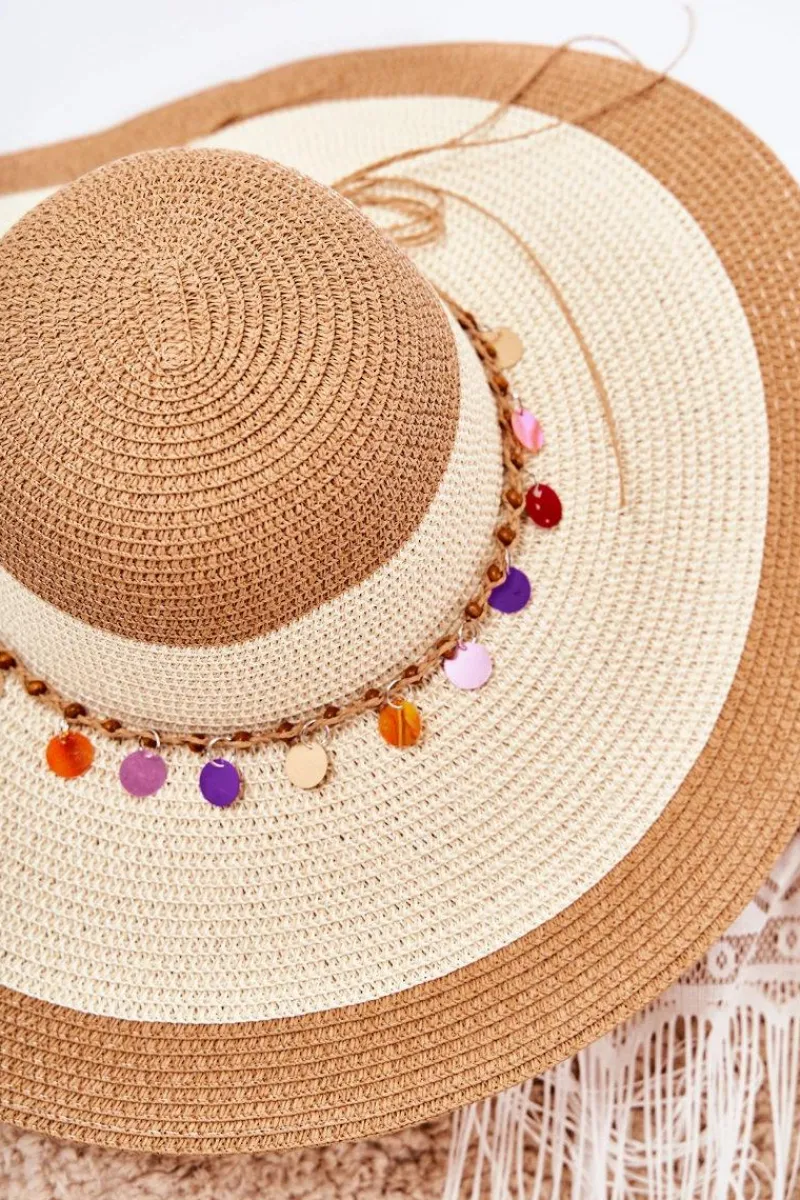 Online Boto Słomiany Kapelusz Z Ozdobnym Paskiem Beżowo-Brązowy Lanetta