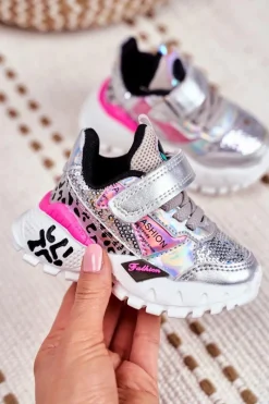 Dziewczęce>Boto Sportowe Buty Dziecięce Na Rzepy Srebrne Be Happy