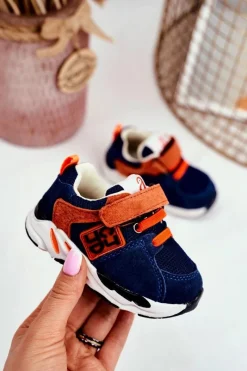 Clearance Sportowe Buty Dziecięce na Rzep Granatowe Jonaba Dzieci Dziewczęce