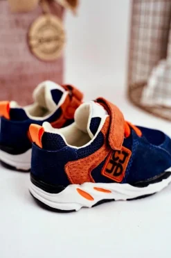 Clearance Sportowe Buty Dziecięce na Rzep Granatowe Jonaba Dzieci Dziewczęce