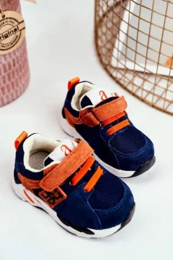 Clearance Sportowe Buty Dziecięce na Rzep Granatowe Jonaba Dzieci Dziewczęce