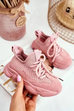 Best Evento Sportowe Buty Dziecięce Sznurowane Zamszowe Różowe Volema