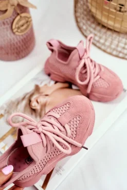 Best Evento Sportowe Buty Dziecięce Sznurowane Zamszowe Różowe Volema