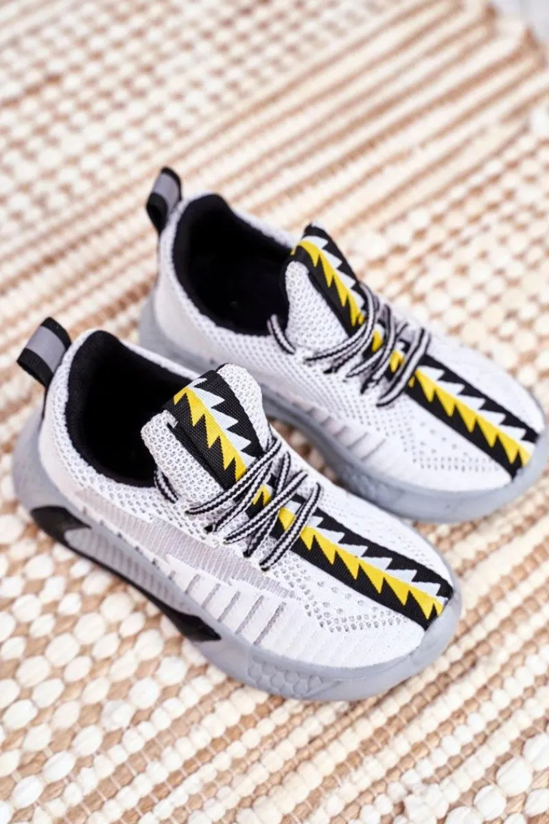 Clearance Sportowe Buty Dziecięce Szaro Białe Stich Dzieci Dziewczęce