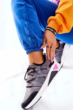 Trampki Damskie Big Star|Buty Sportowe Na Platformie>Big Star Shoes Sportowe Buty Memory Foam Big Star II274306 Szare